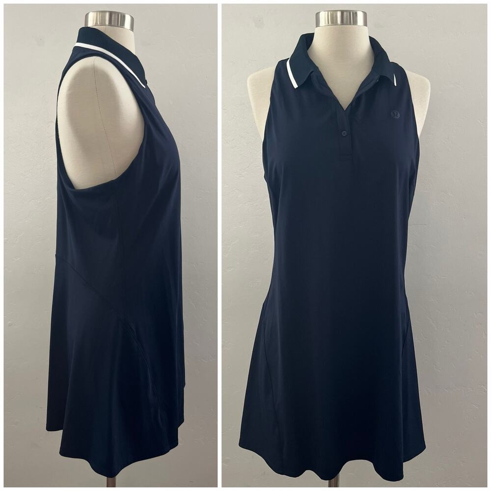Lululemon Lightweight Sleeveless Polo Tennis Dress Navy Blue Size 14 Athletic